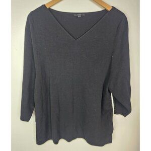 COS Women's Sz. M Black & Cream V Neck Linen & Silk Sweater